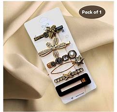Puchku Stylish Pearl Barrettes Hair Pin Accessories Combo Set - Black